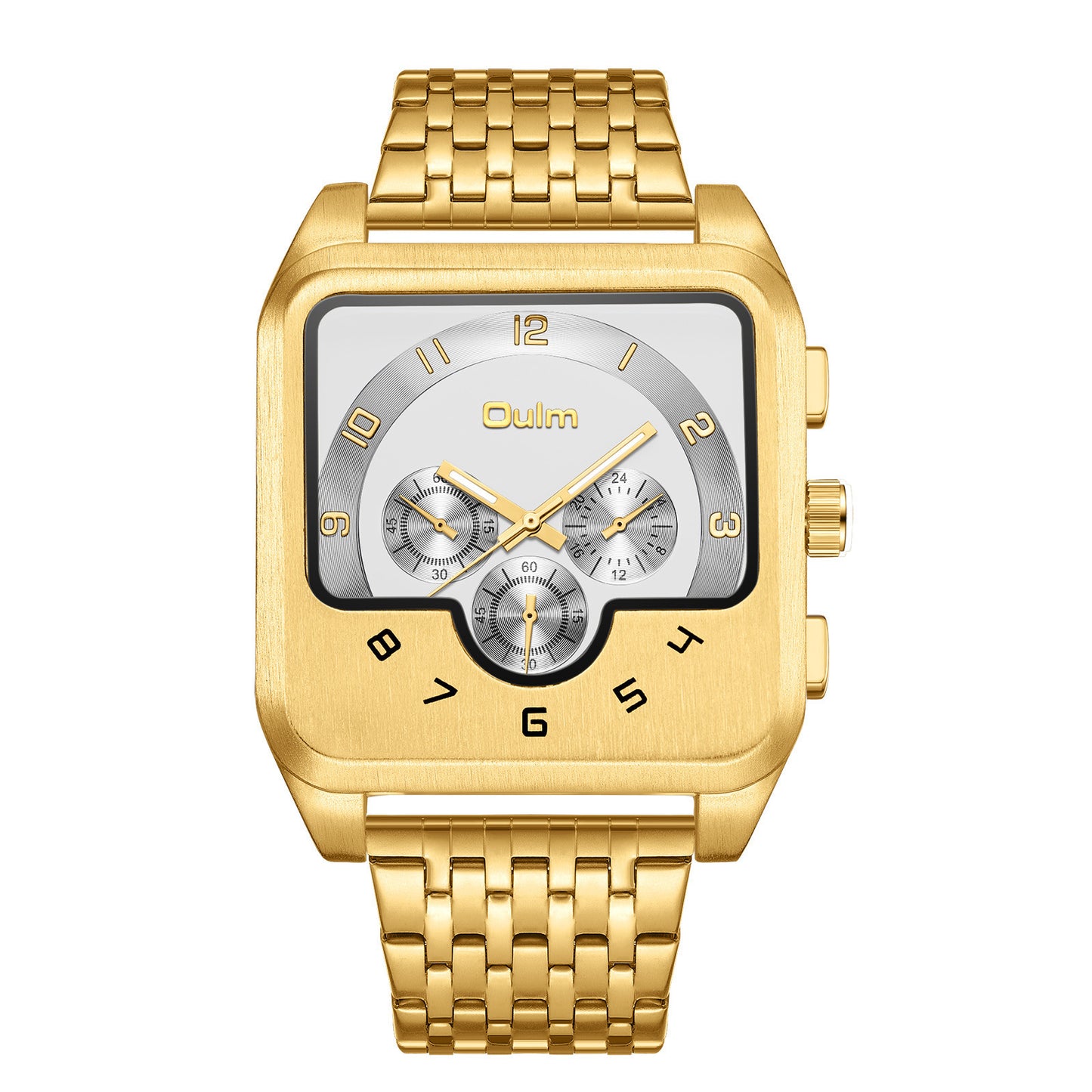 Men’s Luxury Square Dial Quartz Watch – Gold Stainless Steel Chronograph Wristwatch | Bold Modern Design