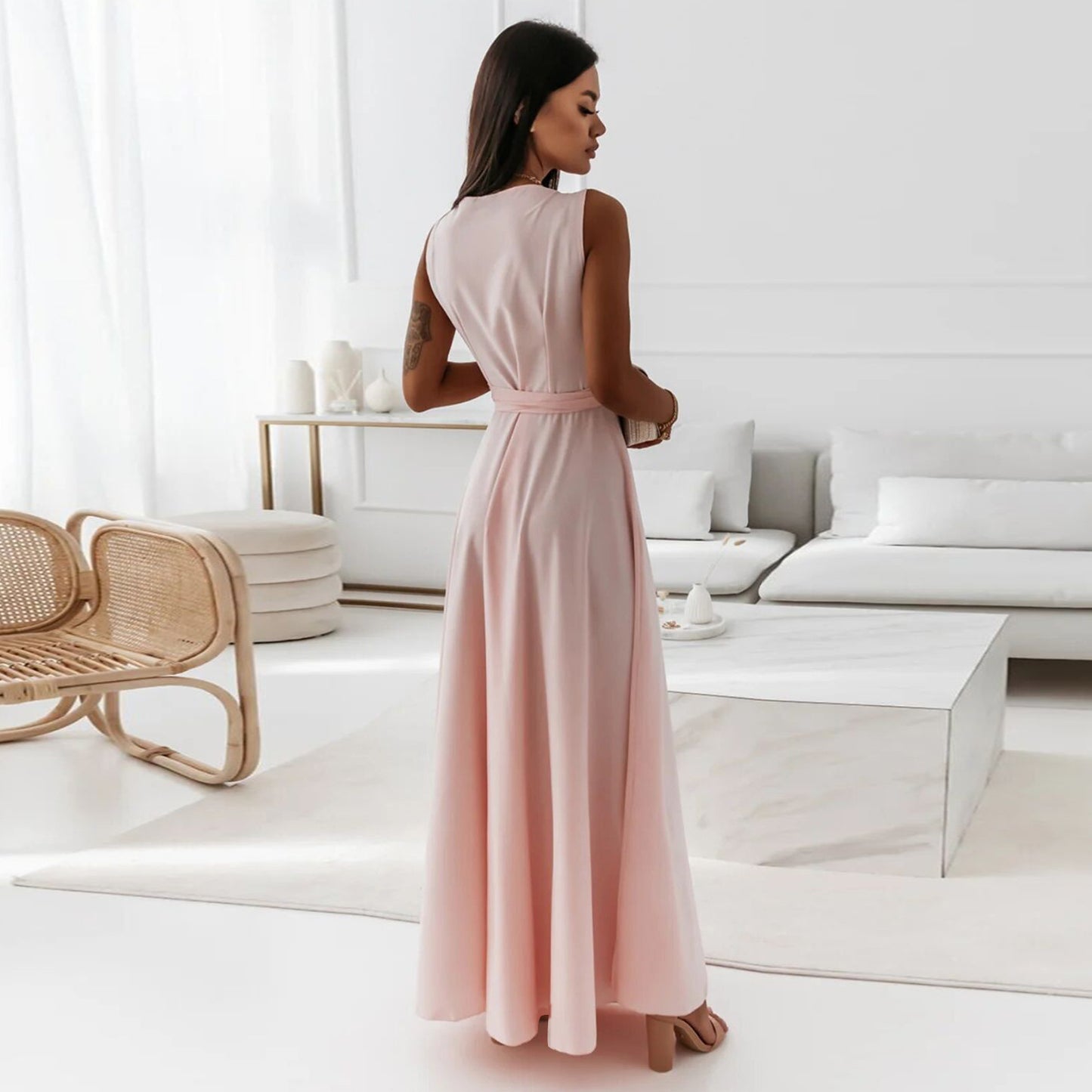 🌟 Elegant Sleeveless Wrap Maxi Dress with Belt – Evening, Wedding Guest & Party Dress – Flowy & Comfortable – Available in Various Colours