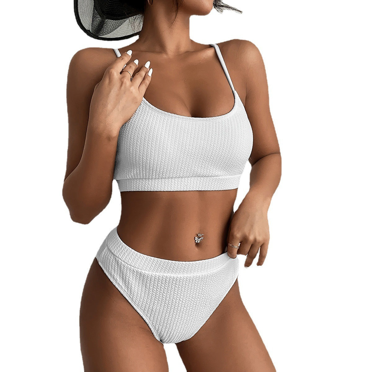 High-Waisted Ribbed Bikini Set – Flattering Two-Piece Swimsuit Available in Various Colours