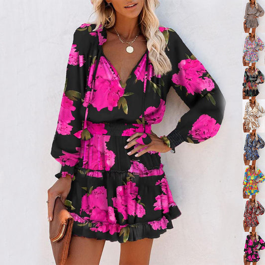 Long Sleeve Floral Ruffle Mini Dress – Various Colours