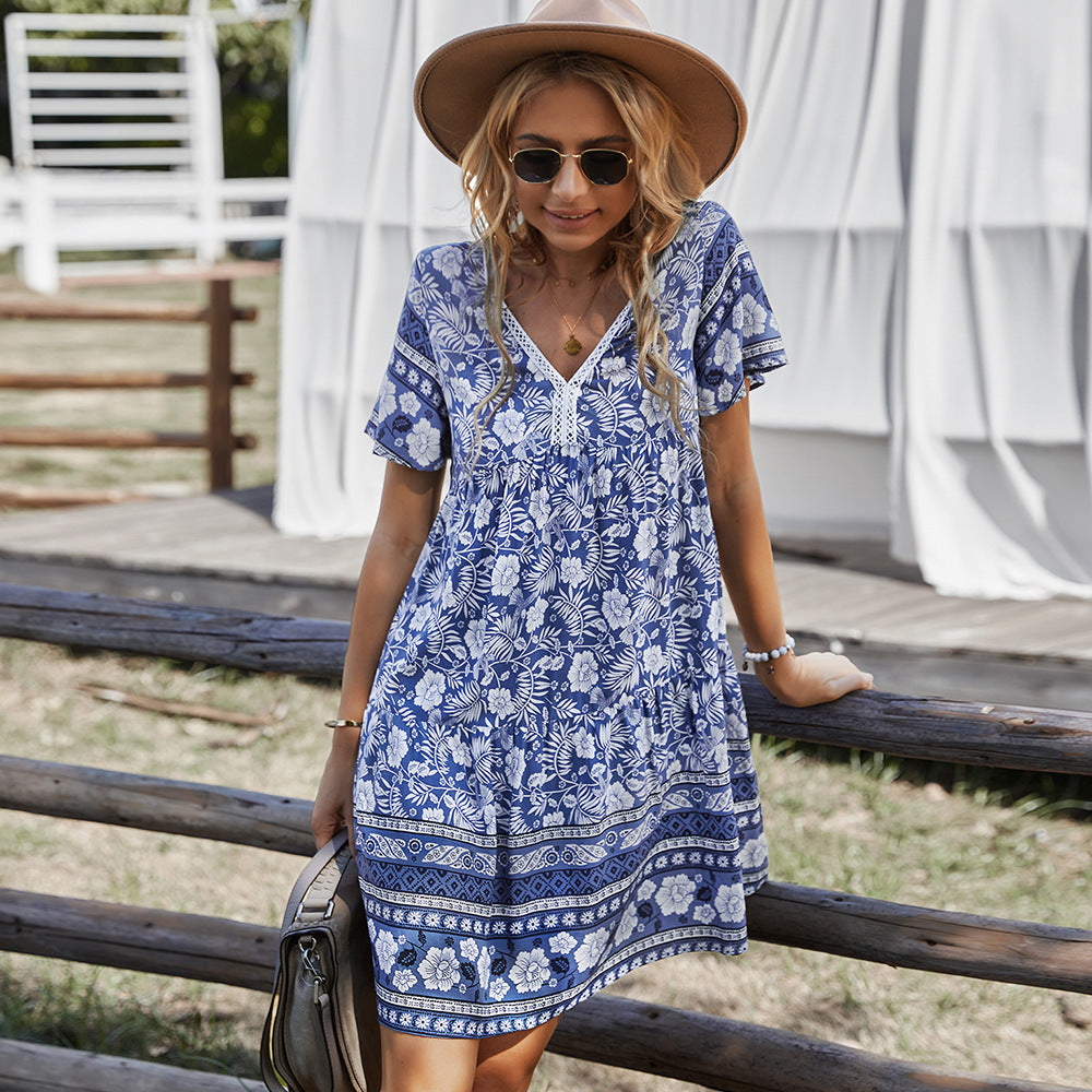 Boho Tassel Mini Dress – Flowy Floral Summer Tunic in Various Colours