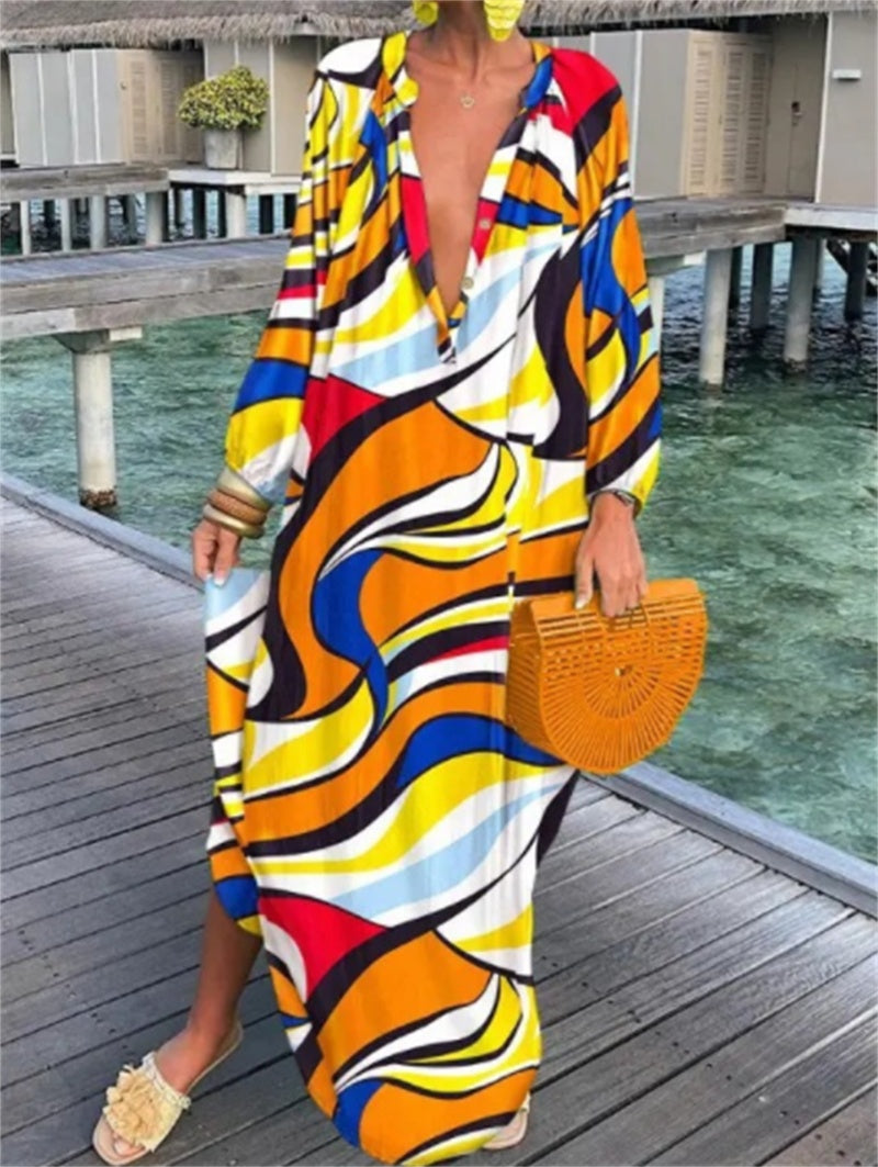 Women’s Boho Print Kaftan Maxi Dress – Flowy Beach Cover Up & Summer Dress | Various Designs