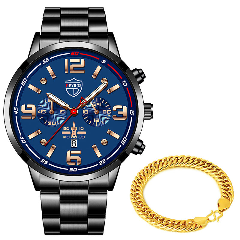 DEYROS Gold Chronograph Watch & Bracelet Set – Luxury Gift for Men (Various Colours)