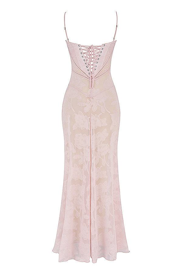 Women’s Elegant Butterfly Lace Maxi Dress – Sleeveless Spaghetti Strap Long Dress – Summer Beach Evening Party Dress – Various Colours