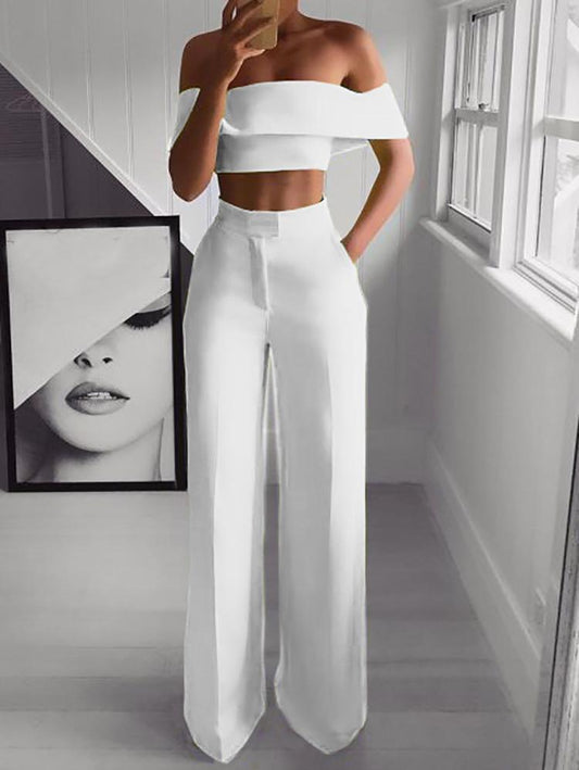 ✨ Sleek & Chic Off-Shoulder Two-Piece Set – Modern Elegance in Various Colours 🤍👠