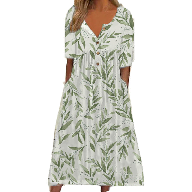 Casual Button-Front Floral Midi Dress – Relaxed Fit with Pockets in Various Designs