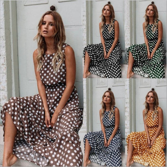 🎀 Vintage Dot Boho Maxi Dress – Retro-Chic Comfort in Various Colours 💫🧡
