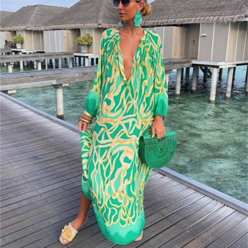 Women’s Boho Print Kaftan Maxi Dress – Flowy Beach Cover Up & Summer Dress | Various Designs