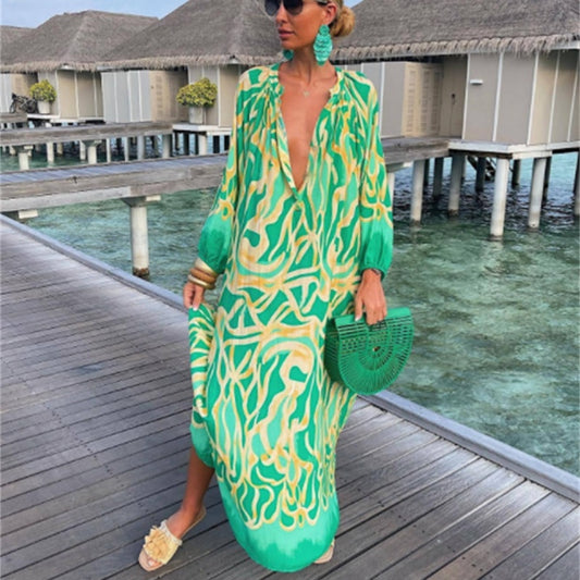 Women’s Boho Print Kaftan Maxi Dress – Flowy Beach Cover Up & Summer Dress | Various Designs