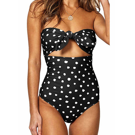 Hot style swimwear high waist knotted tube top sexy swimsuit ladies one-piece swimsuit