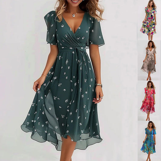 Chiffon Wrap Midi Dress with Flutter Sleeves – Available in Various Colours