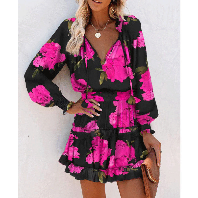 Long Sleeve Floral Ruffle Mini Dress – Various Colours