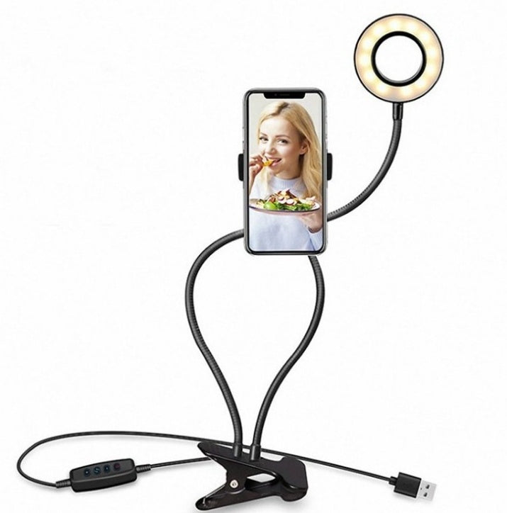 LED💡 Flexible Ring Light & Phone Holder – Clip-On Stand for Content Creators