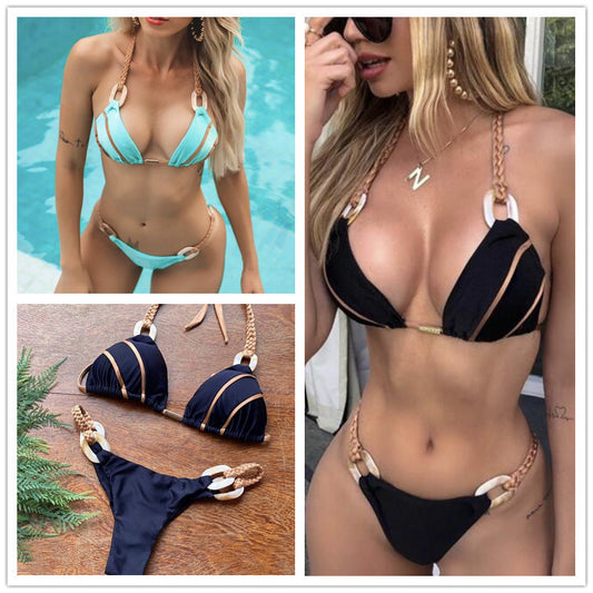 Solid Colour Strap Bikini  Sexy Swimwear