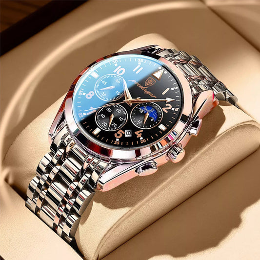 Luxury Silver Chronograph Watch – Men's Stainless Steel Timepiece (Various Colours)