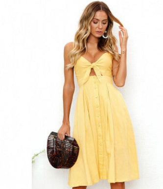 Tie Front Button-Down Midi Sundress – Strappy Summer Dress in Various Colours