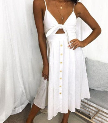 Tie Front Button-Down Midi Sundress – Strappy Summer Dress in Various Colours