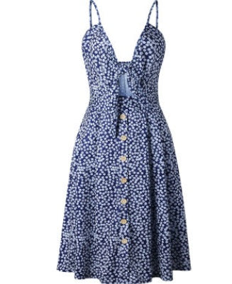 Tie Front Button-Down Midi Sundress – Strappy Summer Dress in Various Colours