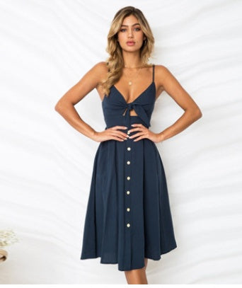 Tie Front Button-Down Midi Sundress – Strappy Summer Dress in Various Colours
