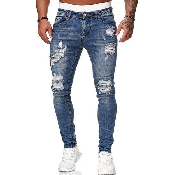Men's Distressed Slim Fit Denim Jeans – Urban Ripped Style in Various Colours