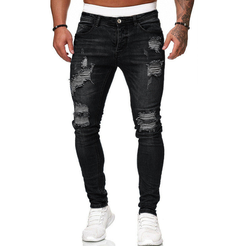 Men's Distressed Slim Fit Denim Jeans – Urban Ripped Style in Various Colours