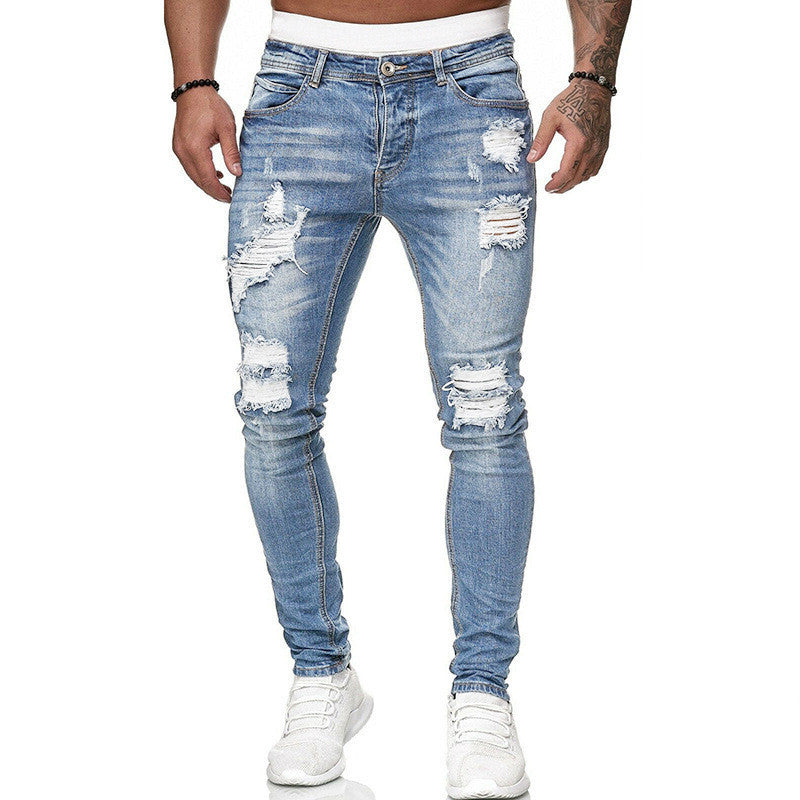 Men's Distressed Slim Fit Denim Jeans – Urban Ripped Style in Various Colours