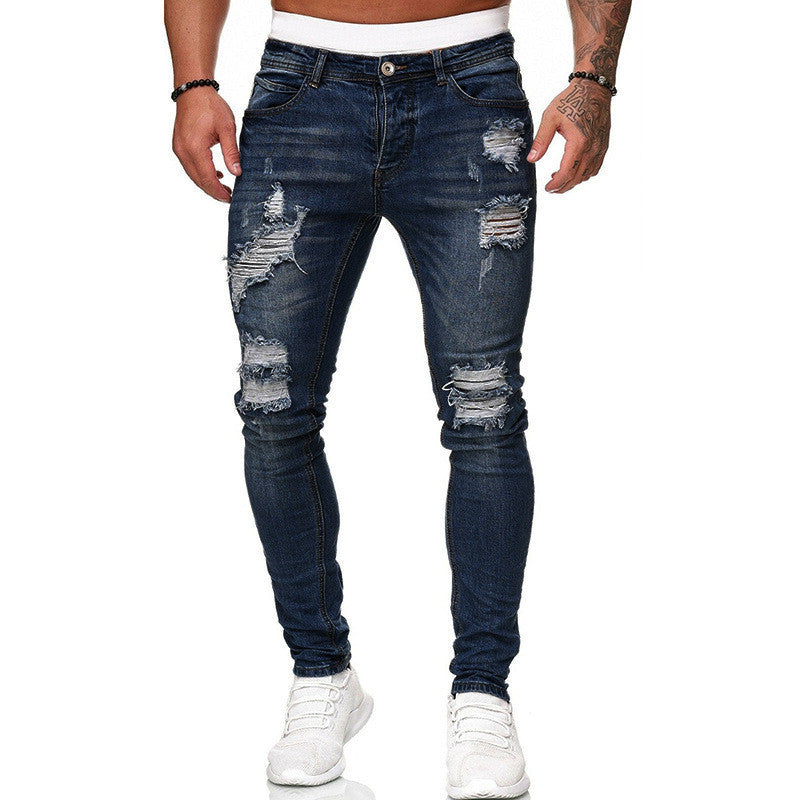 Men's Distressed Slim Fit Denim Jeans – Urban Ripped Style in Various Colours