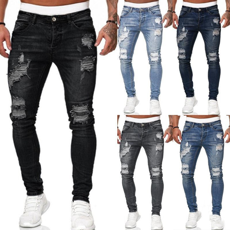 Men's Distressed Slim Fit Denim Jeans – Urban Ripped Style in Various Colours