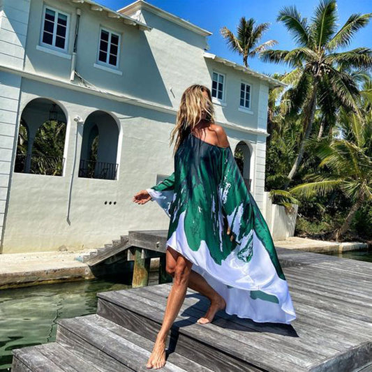 Tropical Off-Shoulder Maxi Dress – Flowy Holiday Cover-Up (Available in Various Colours)