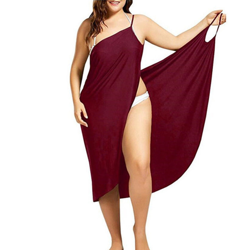 Plus Size Beach Cover-Up Dress – One Shoulder Swimsuit Wrap (Available in Various Colours)
