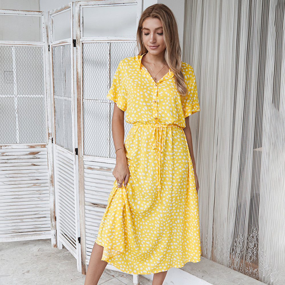 Chic Button-Down Polka Dot Midi Dress – Various Colours – Effortless Summer Style