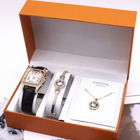 Women’s Luxury Watch & Crystal Jewellery Gift Set – Watch, Bracelet & Necklace | Elegant Gift Box