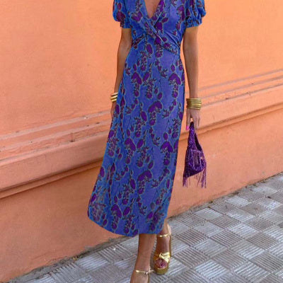 Elegant Floral Wrap Midi Dress – V-Neck Summer Style – Feminine & Flattering – Various Colours