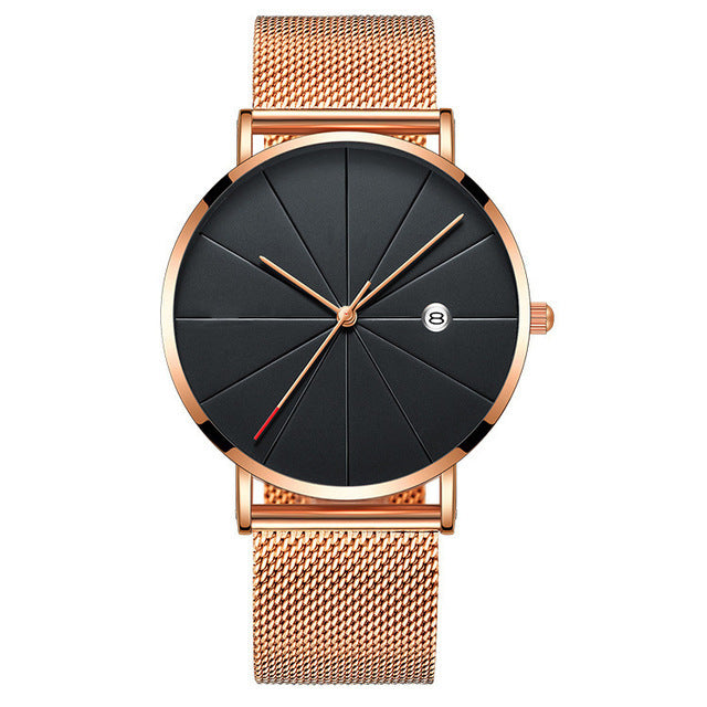 Luxury Gold Mesh Men's Watch | Minimalist Black Dial with Date Feature