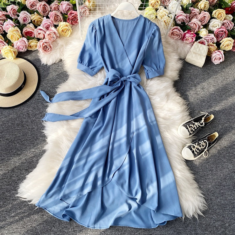 Elegant Mustard Wrap Midi Dress – Flowy Belted V-Neck Dress in Various Colours
