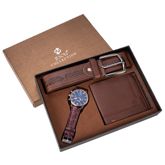 Luxury Men's Gift Set – Watch, Belt & Wallet | Jesou Collection | Elegant Brown Design