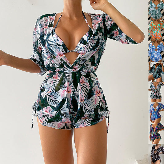 Women’s 3-Piece Tropical Bikini Set – Floral Swimwear with Kimono Cover-Up & High Waist Bikini | Various Designs