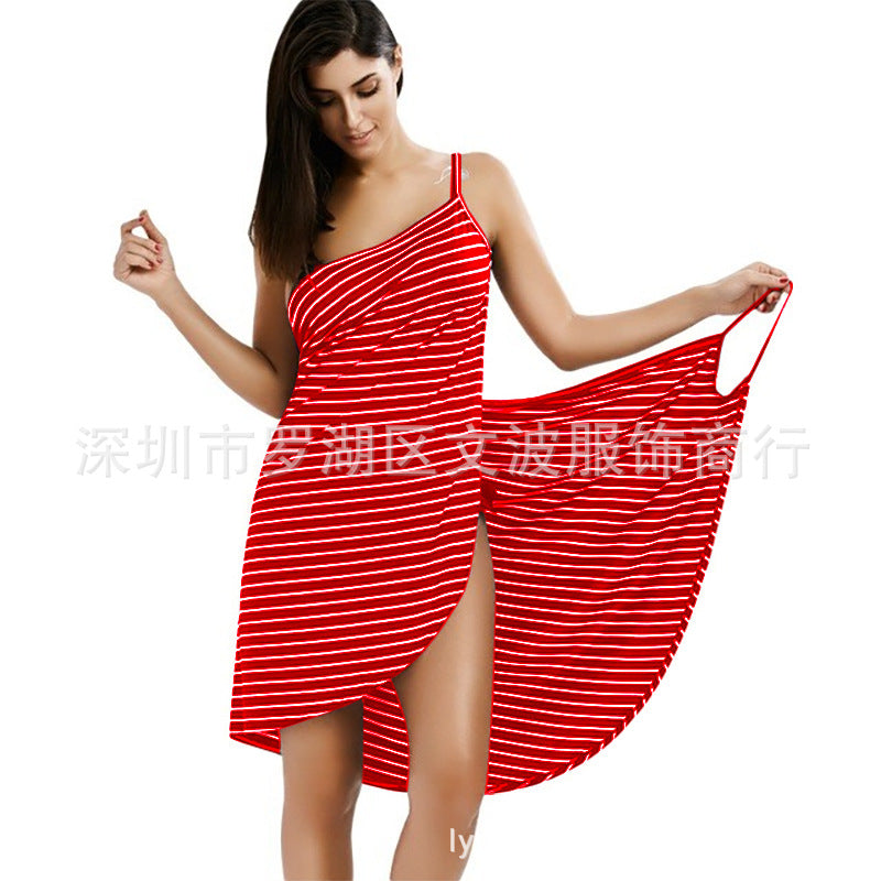 💙 Title: “Nautical Chic: The Must-Have Striped Wrap Dress for Every Beach Babe” 💙
