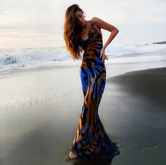 🌊 Coastal Mirage Bodycon Maxi Dress – Available in Various Colours