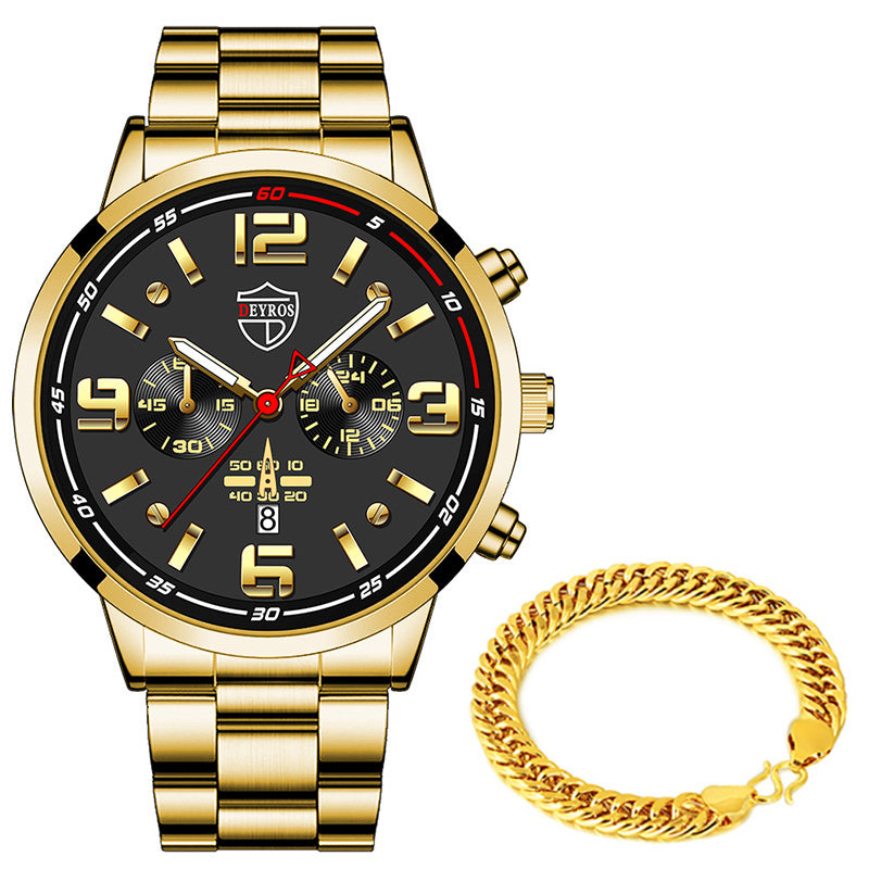 DEYROS Gold Chronograph Watch & Bracelet Set – Luxury Gift for Men (Various Colours)