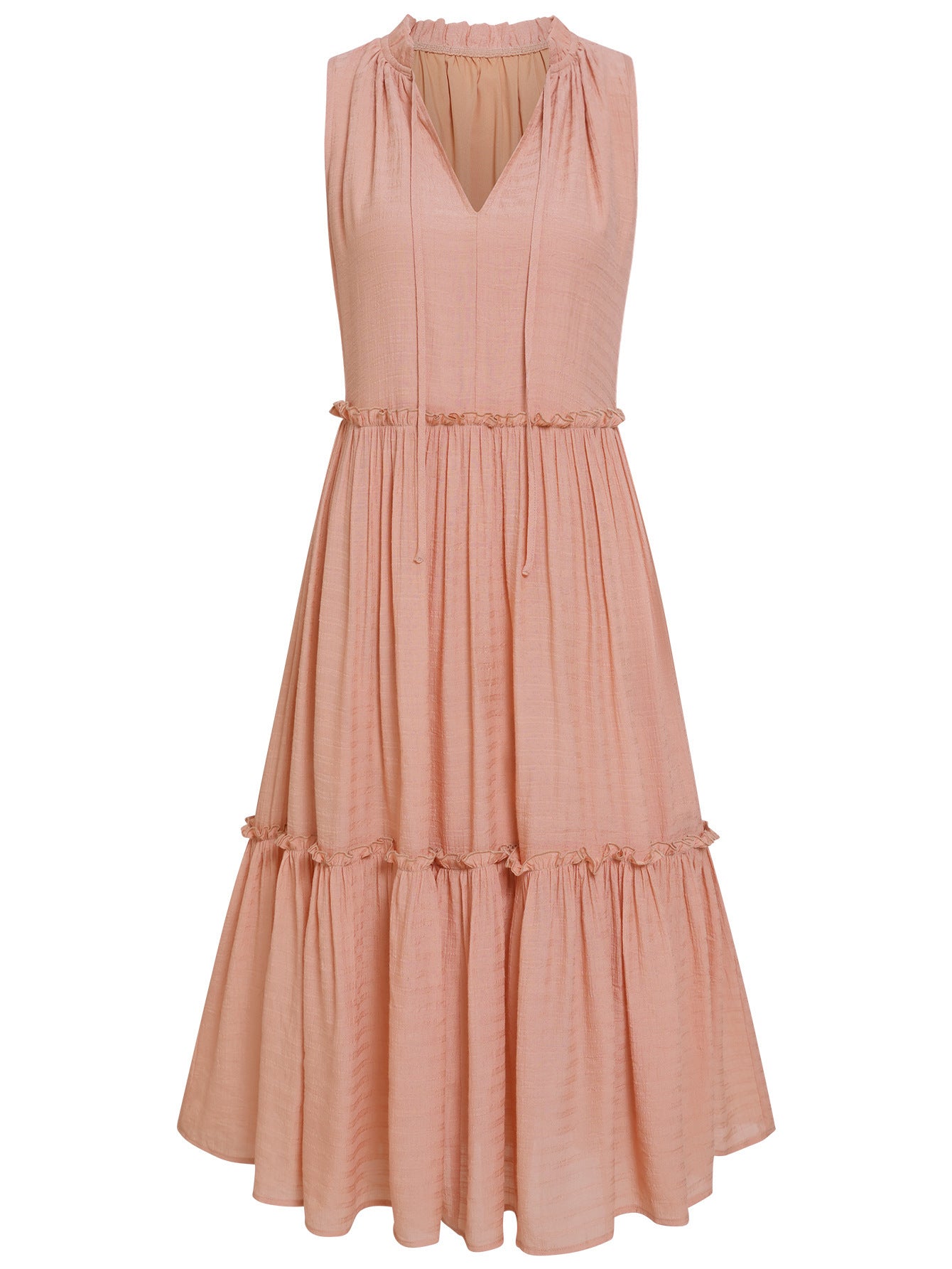 Sleeveless Tiered Midi Swing Dress – Various Colours | Lightweight V-Neck Summer Day Dress
