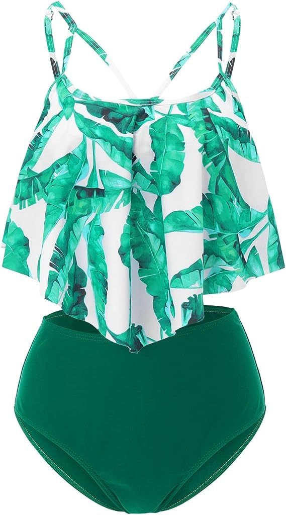 🌿 Tropical Leaf Ruffle One-Piece Swimsuit – Flattering & Fun Holiday Essential