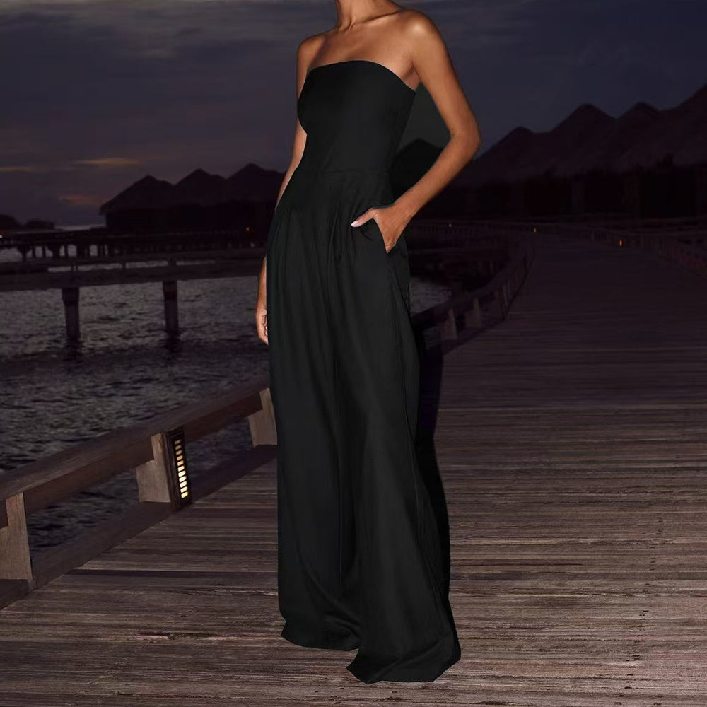 Elegant Strapless Wide-Leg Jumpsuit – Timeless Evening Style
