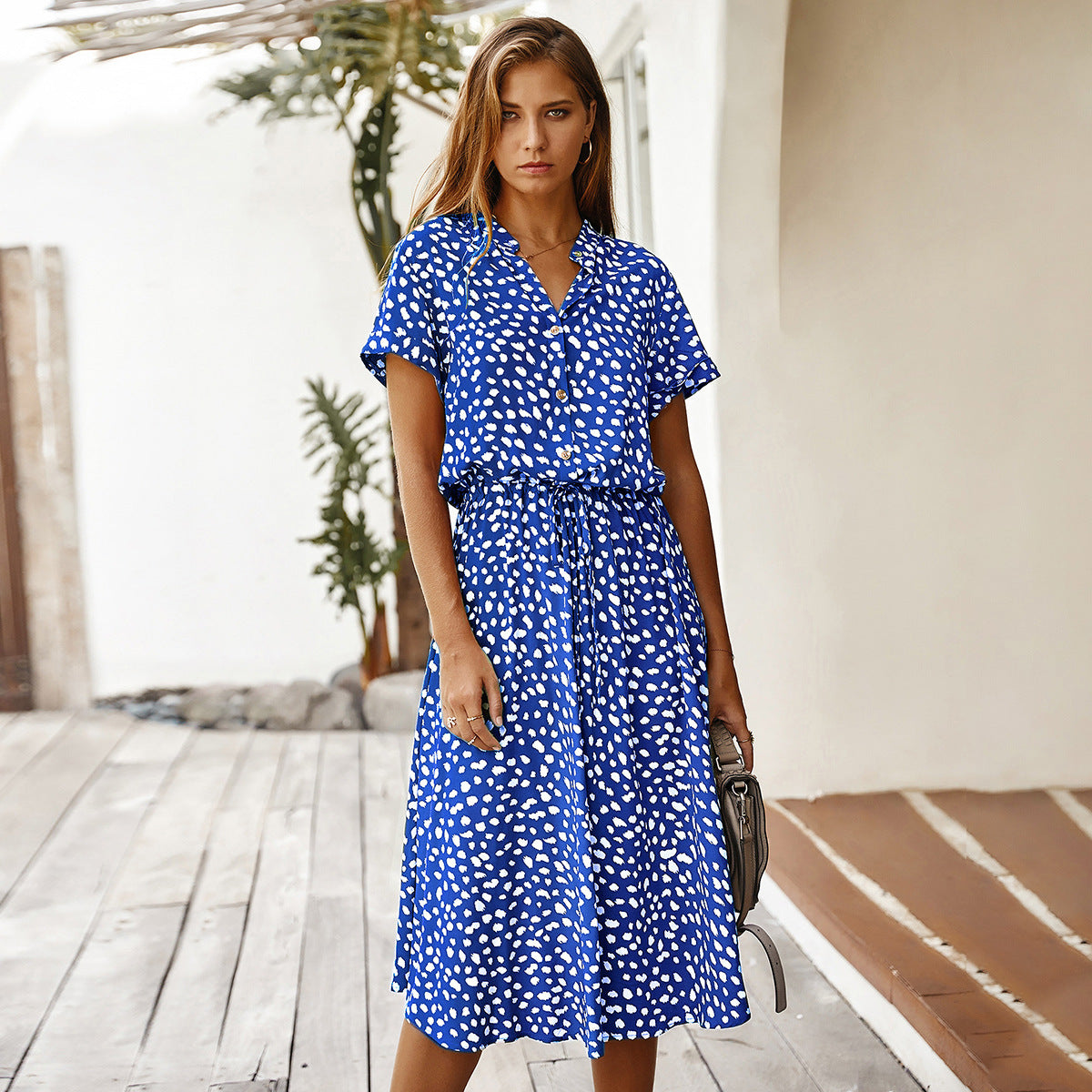 Chic Button-Down Polka Dot Midi Dress – Various Colours – Effortless Summer Style