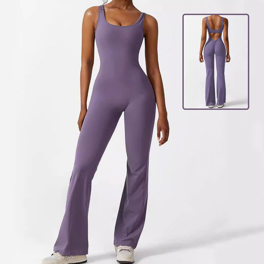 💜 Cut-Out Back Flared Jumpsuit – Available in Various Colours