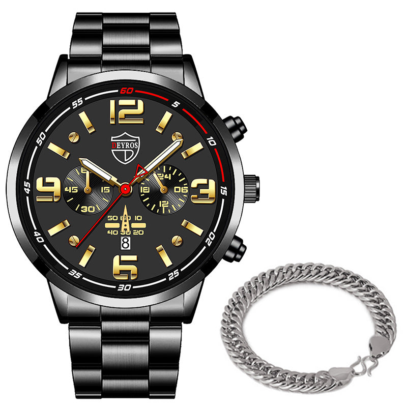 DEYROS Gold Chronograph Watch & Bracelet Set – Luxury Gift for Men (Various Colours)