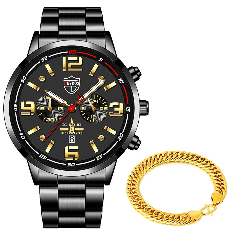 DEYROS Gold Chronograph Watch & Bracelet Set – Luxury Gift for Men (Various Colours)