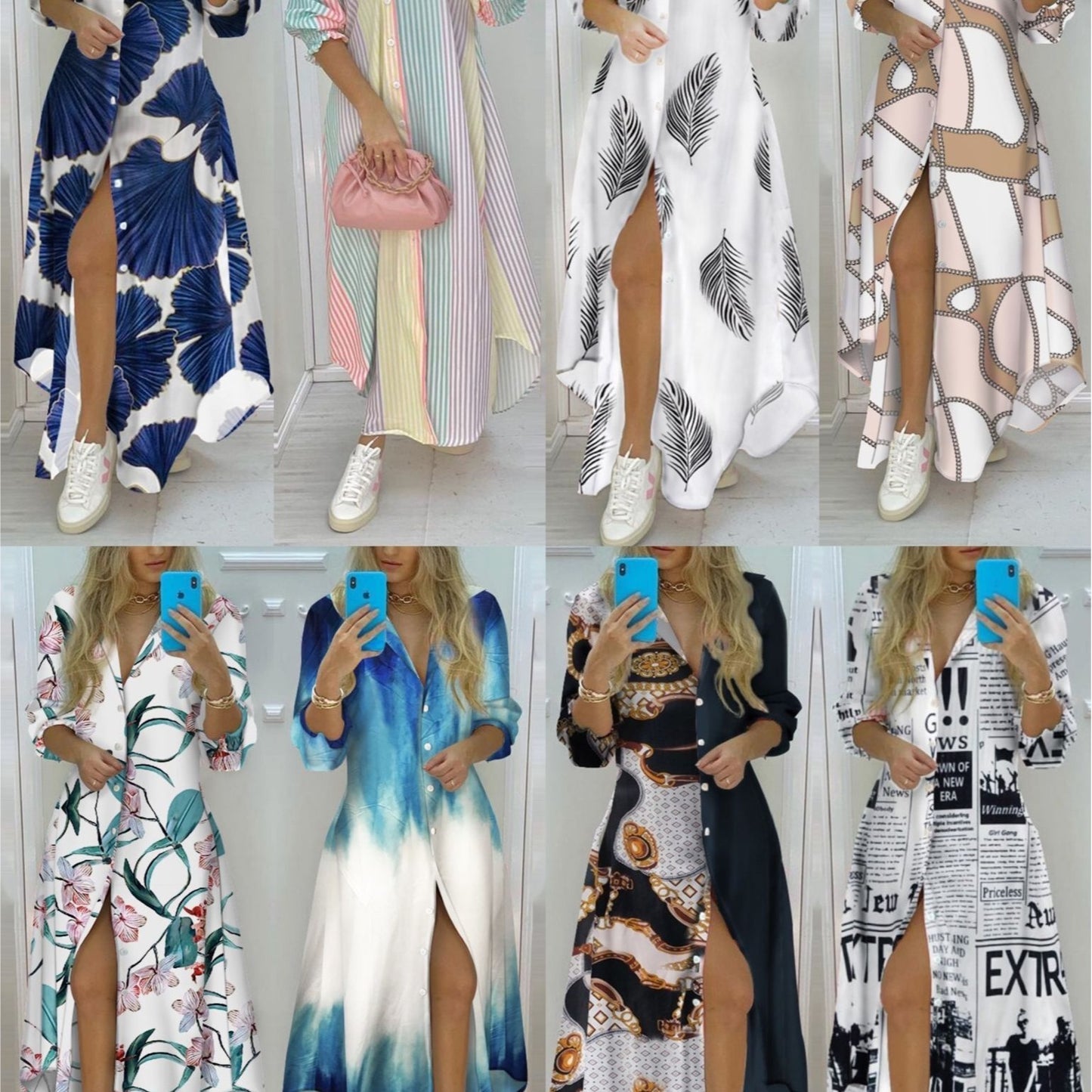 ✨ Button-Down Maxi Shirt Dress – Long Sleeve Casual Boho Dress – Summer Holiday Outfits – Various Prints & Colours 🌸