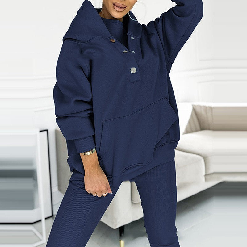 ✨ Women’s 3-Piece Lounge Tracksuit Set - Oversized Hoodie + Ribbed Top + Leggings - Various Colours Available