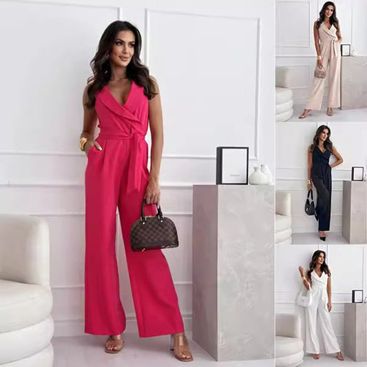 Elegant Sleeveless Belted Jumpsuit – Various Colours